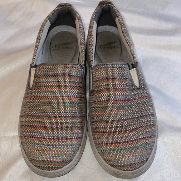 Dansko Belle Slip On Sneakers - Women's Size 37 - Textured Canvas Striped Shoes - Picture 1 of 10